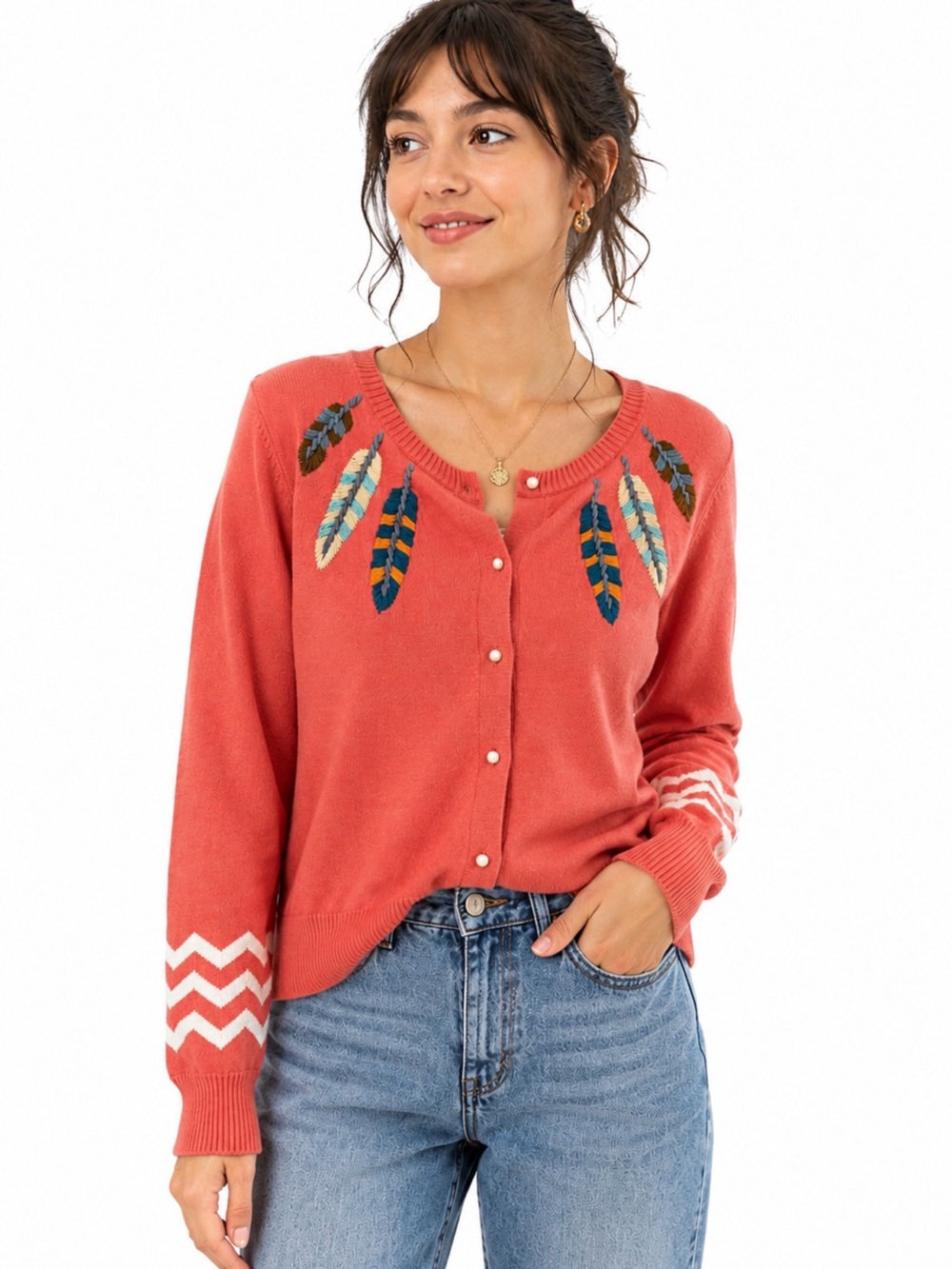 Anthropologie Nick & Mo Indie Cottagecore Embroidered Feather Cardigan Size XL